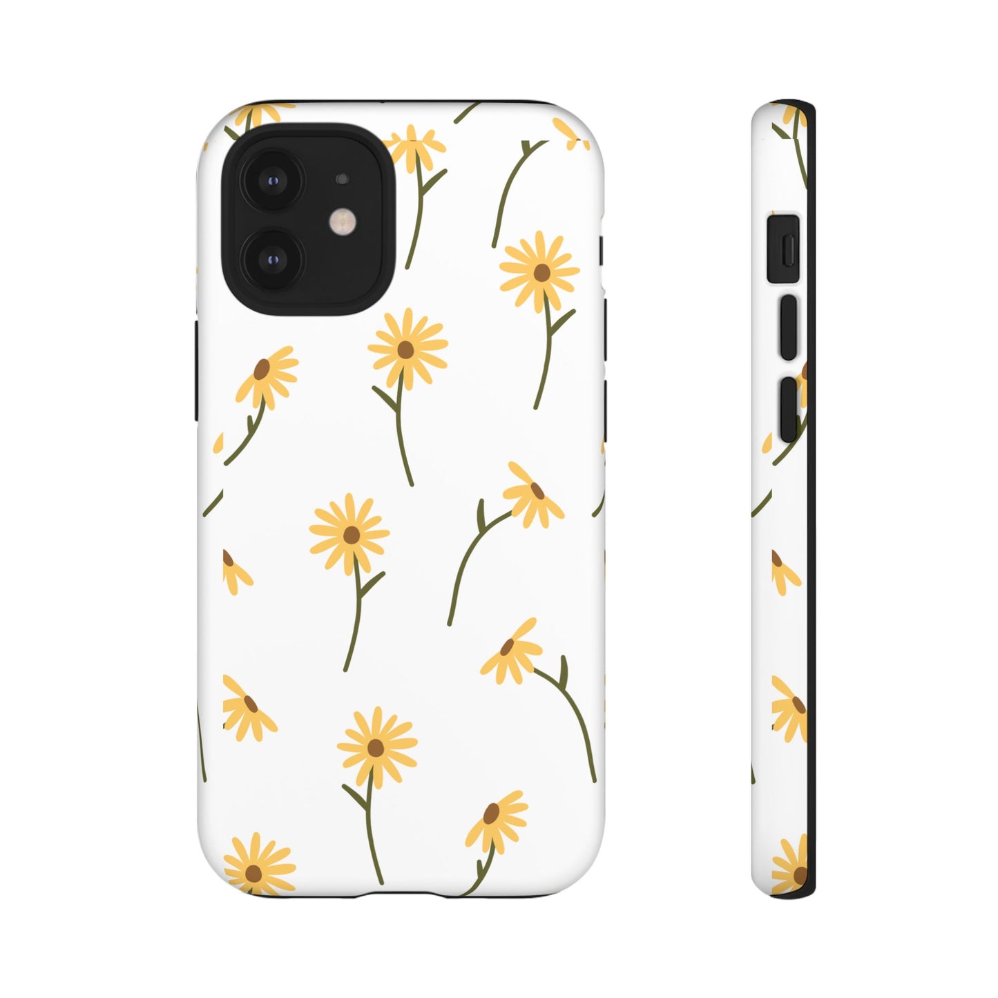 Sunflower Floral Tough Phone Case - Minimal Daisy-Inspired Print, Simple Botanical Aesthetic, Compatible with iPhone, Galaxy, and Google