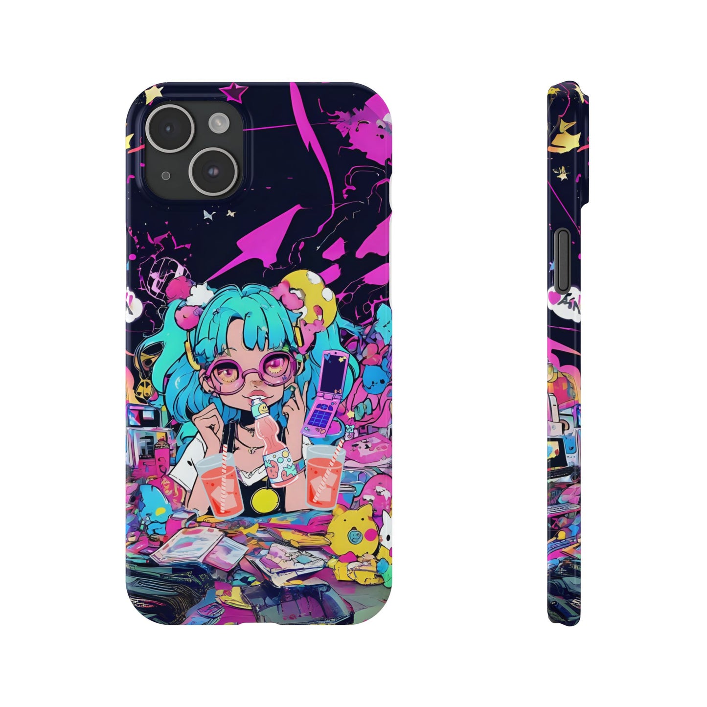 2K Anime Girl Slim Phone Case - Kawaii Vaporwave Style, Cute Maximalist Aesthetic, Cute Phone Covers, Unique Gifts for Teens