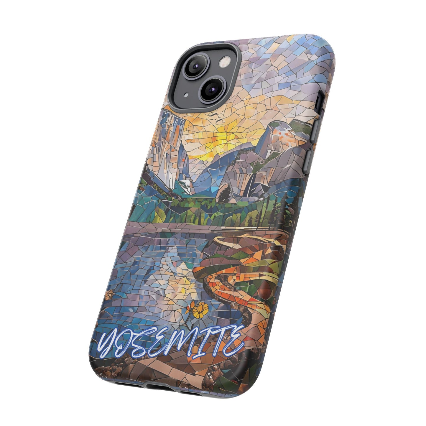 Yosemite Mosaic Tough Phone Case - Mountain Nature Art, Scenic Forest Aesthetic, Compatible with iPhone, Galaxy, and Google Phones