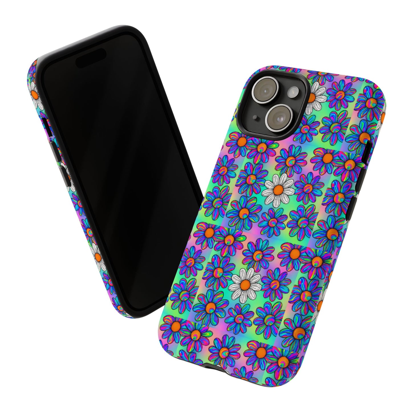 Trippy Daisy Tough Phone Case - Psychedelic Floral Aesthetic, Colorful Groovy Design, Compatible with iPhone, Galaxy, and Google Phones