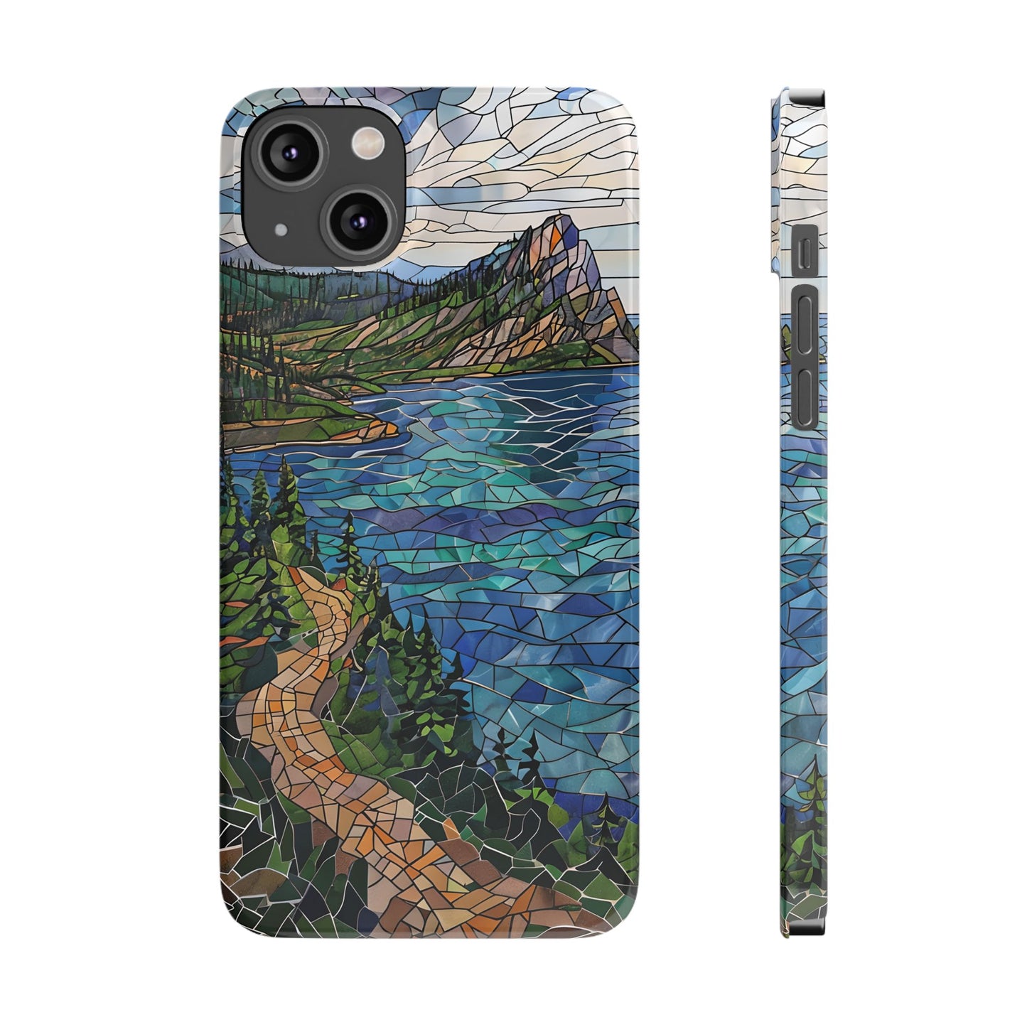 Isle Royale Mosaic Slim Phone Case, Remote Island Wilderness Art, Great Lakes Nature Aesthetic, Eco-Friendly Phone Accessory