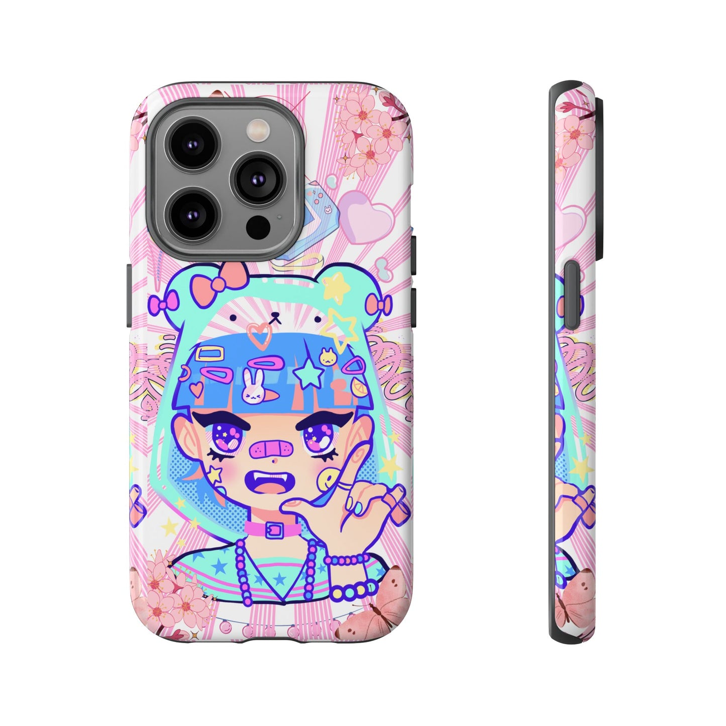 Y2K Anime Girl Tough Phone Case - Cute Maximalist Aesthetic, Kawaii Vaporwave Style, Compatible with iPhone, Galaxy, and Google Phones