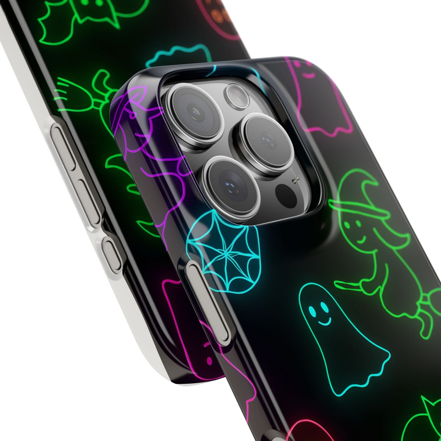 Neon Halloween Phone Case, Cute Ghost Witch Aesthetic Slim Phone Case, Compatible with iPhone, Galaxy, Google