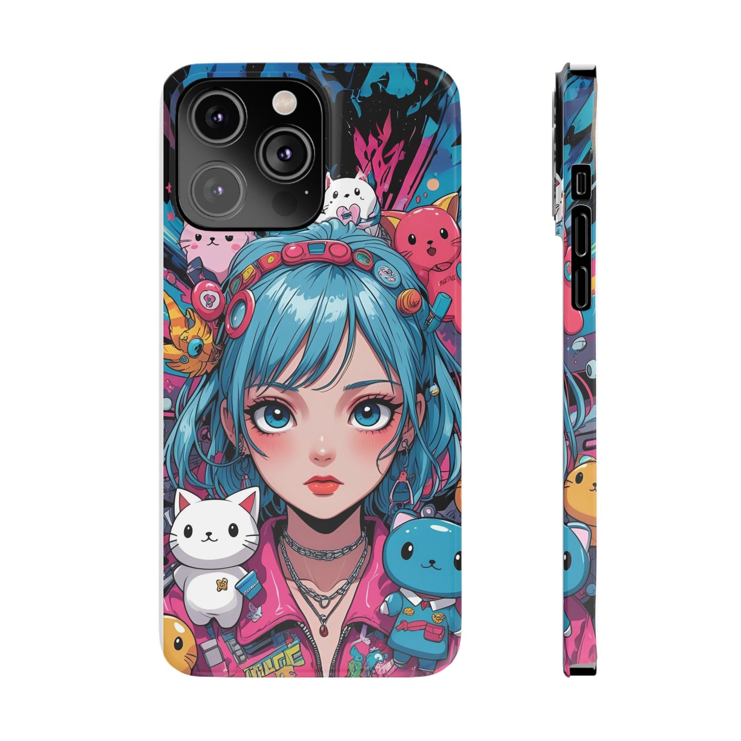Y2K Anime Girl Slim Phone Case - Cute Maximalist Aesthetic, Kawaii Vaporwave Style, Pop Culture Lovers and Special Occasions