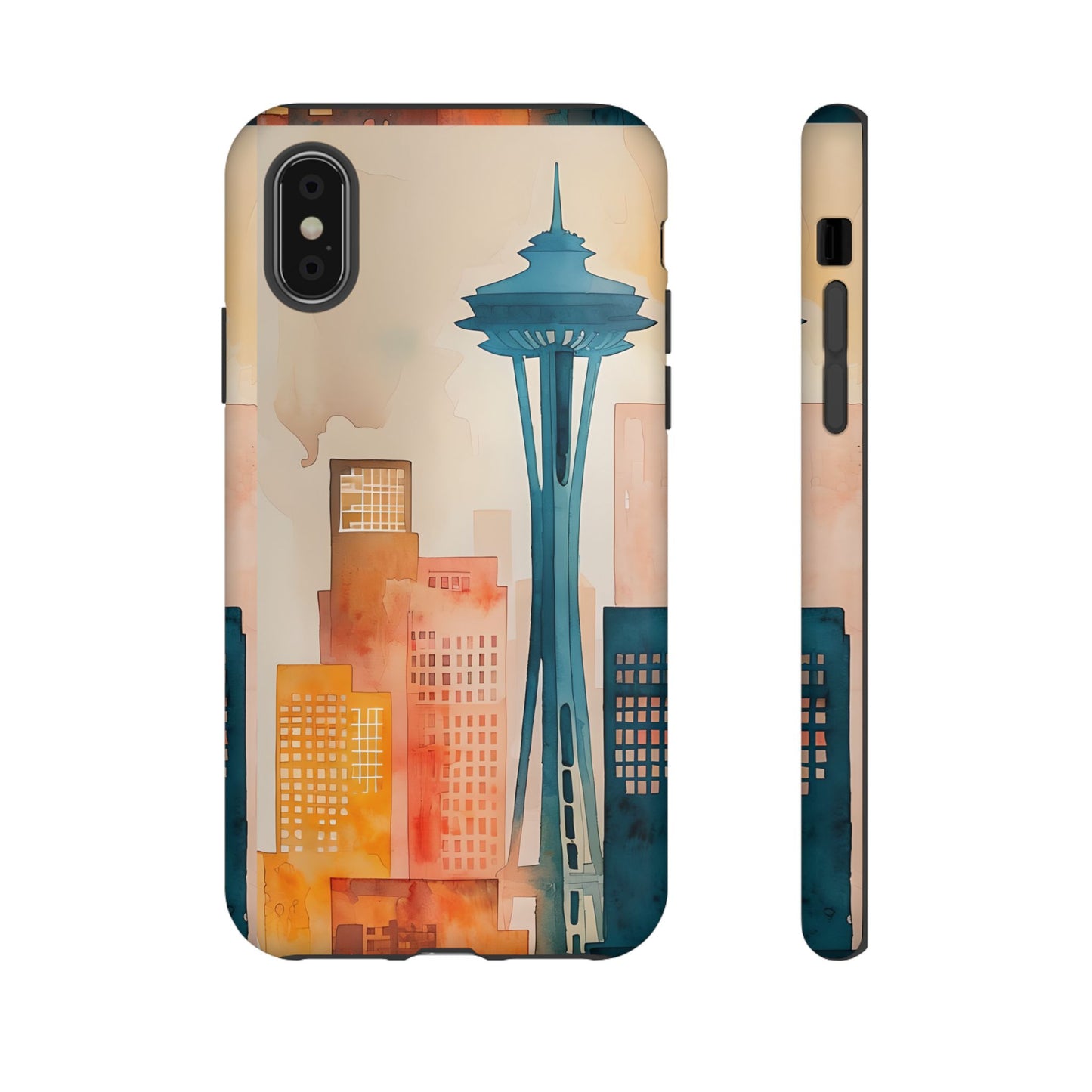 Seattle Cityscape Phone Case - Urban Skyline Art Tough Case, Watercolor City Aesthetic, Compatible with iPhone, Galaxy, Google Phones