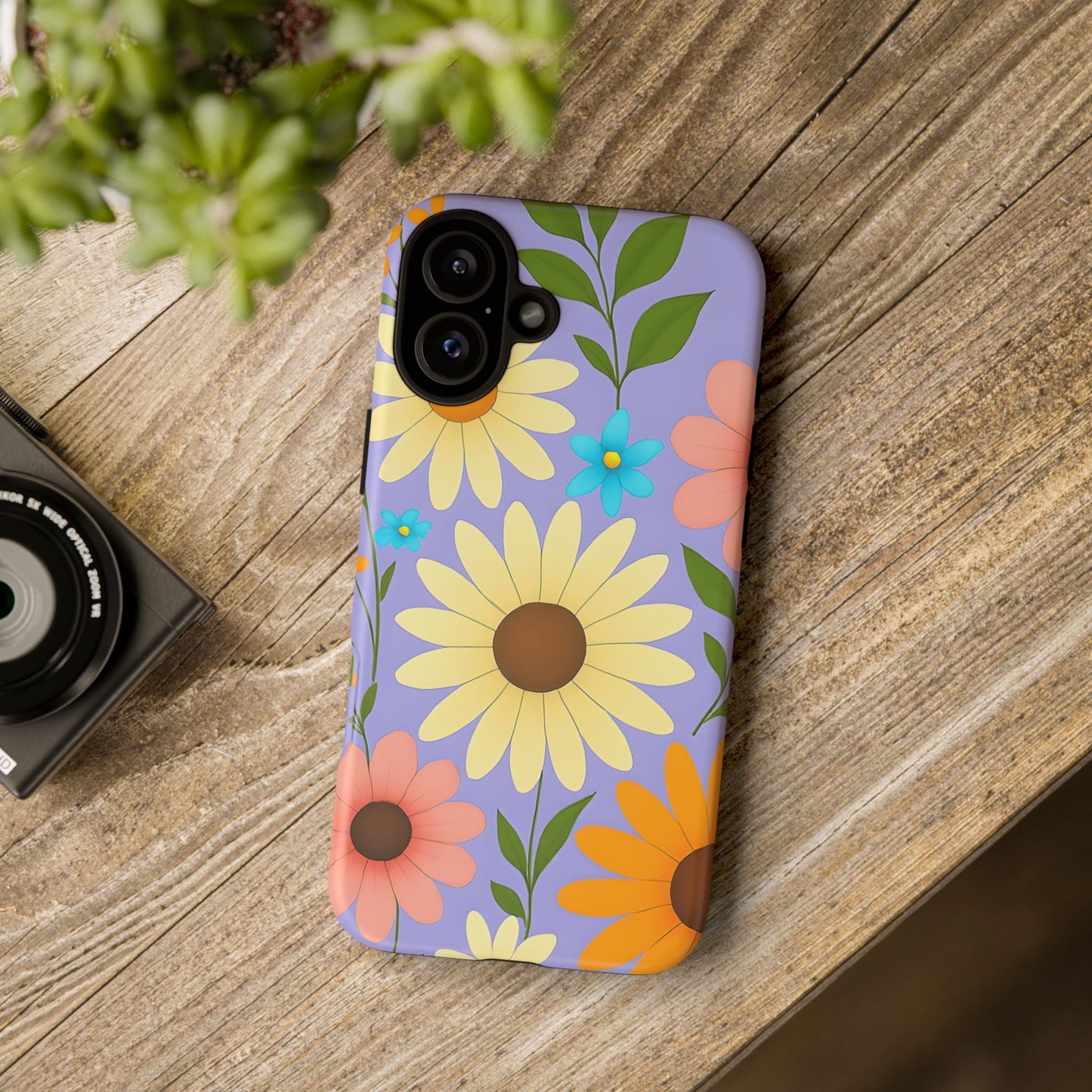Minimal Daisy Flower Tough Phone Case - Retro Coquette Floral Print, Cute Soft Aesthetic, Compatible with iPhone, Galaxy, and Google Phones