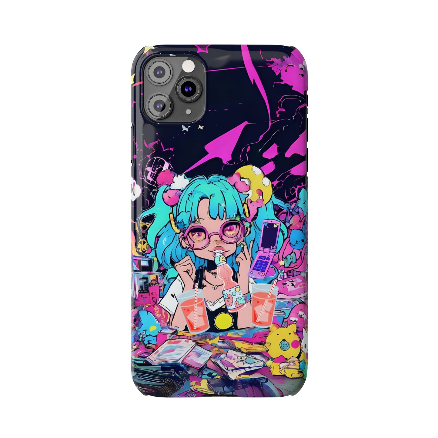 2K Anime Girl Slim Phone Case - Kawaii Vaporwave Style, Cute Maximalist Aesthetic, Cute Phone Covers, Unique Gifts for Teens