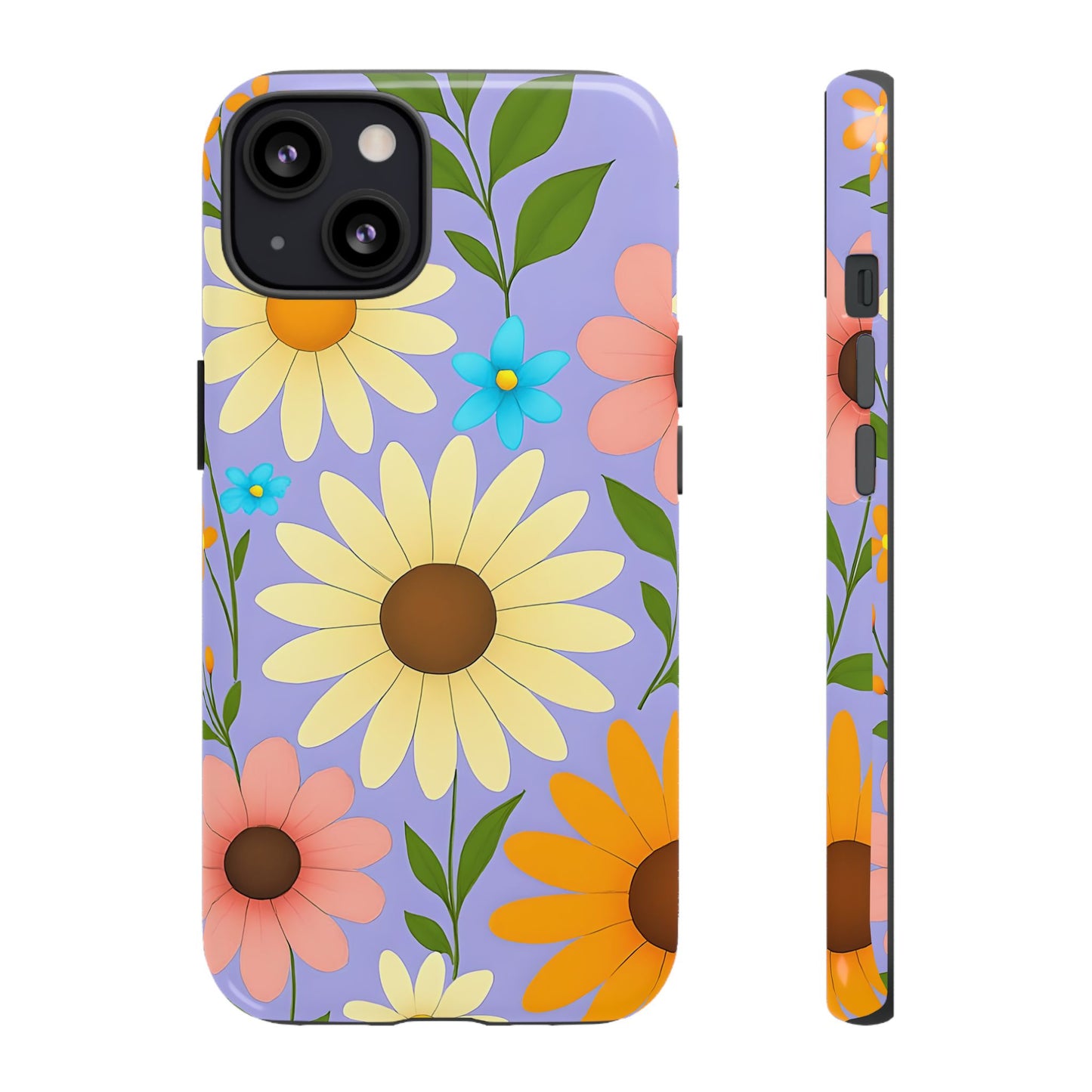 Minimal Daisy Flower Tough Phone Case - Retro Coquette Floral Print, Cute Soft Aesthetic, Compatible with iPhone, Galaxy, and Google Phones