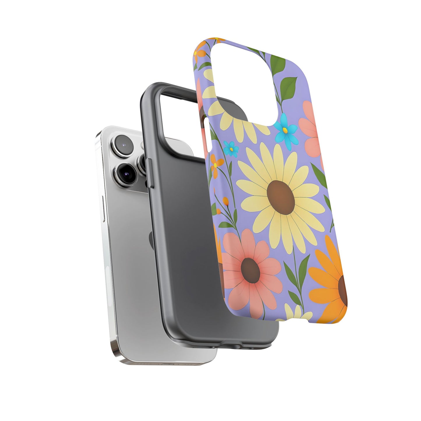 Minimal Daisy Flower Tough Phone Case - Retro Coquette Floral Print, Cute Soft Aesthetic, Compatible with iPhone, Galaxy, and Google Phones