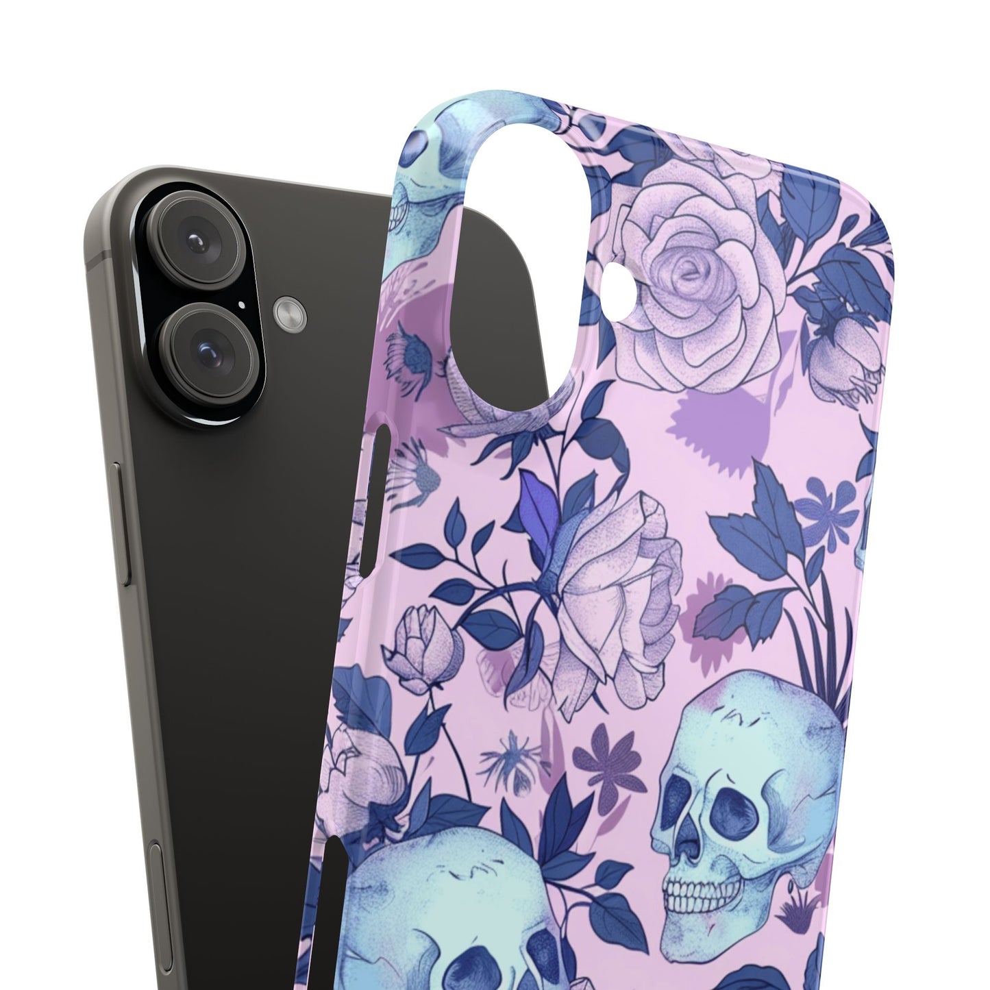 Floral Skull Slim Phone Case - Aesthetic, Trendy, Gift for Goth Lovers, Unique Phone Accessories, Floral Print, Halloween Decor