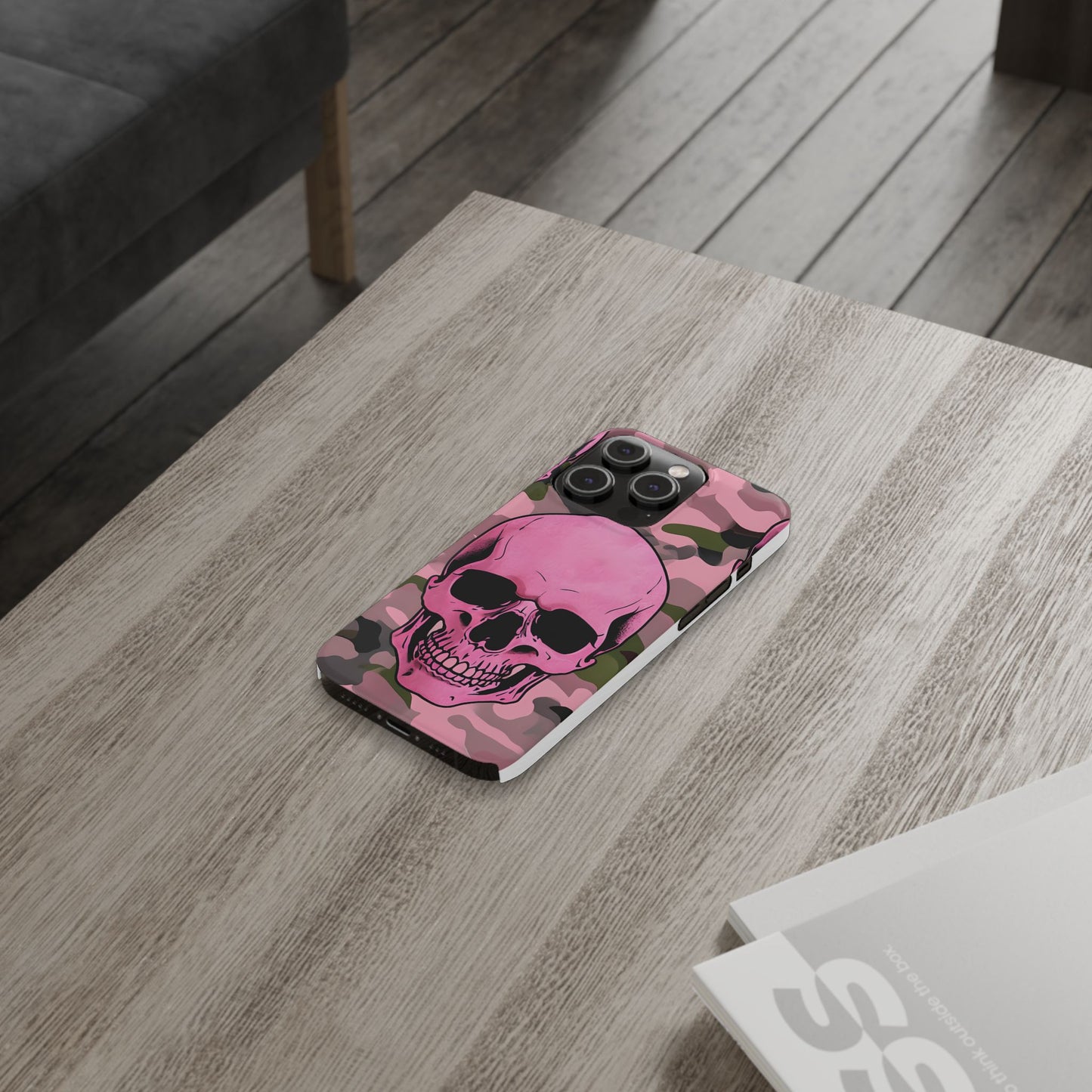 Pink Camo Skull Phone Case, Slim Case for iPhone, Edgy Phone Accessory, Unique Gift for Her, Trendy Tech Lover