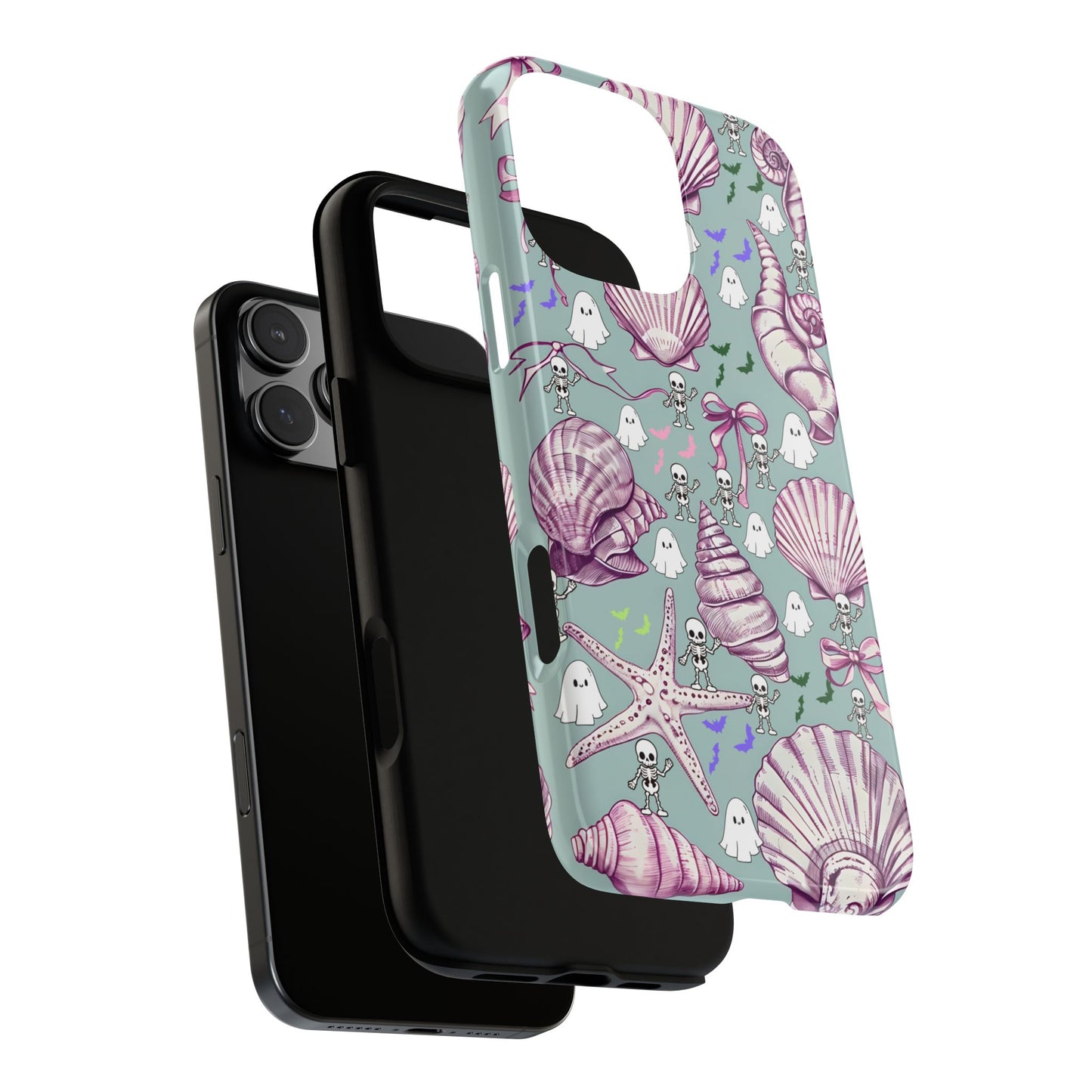 Summerween Aesthetic Phone Case, Cute Ghosts Skeletons and Seashells Spooky Cute Pastel Aesthetic Phone Cover, Cute Halloween Aesthetic Case