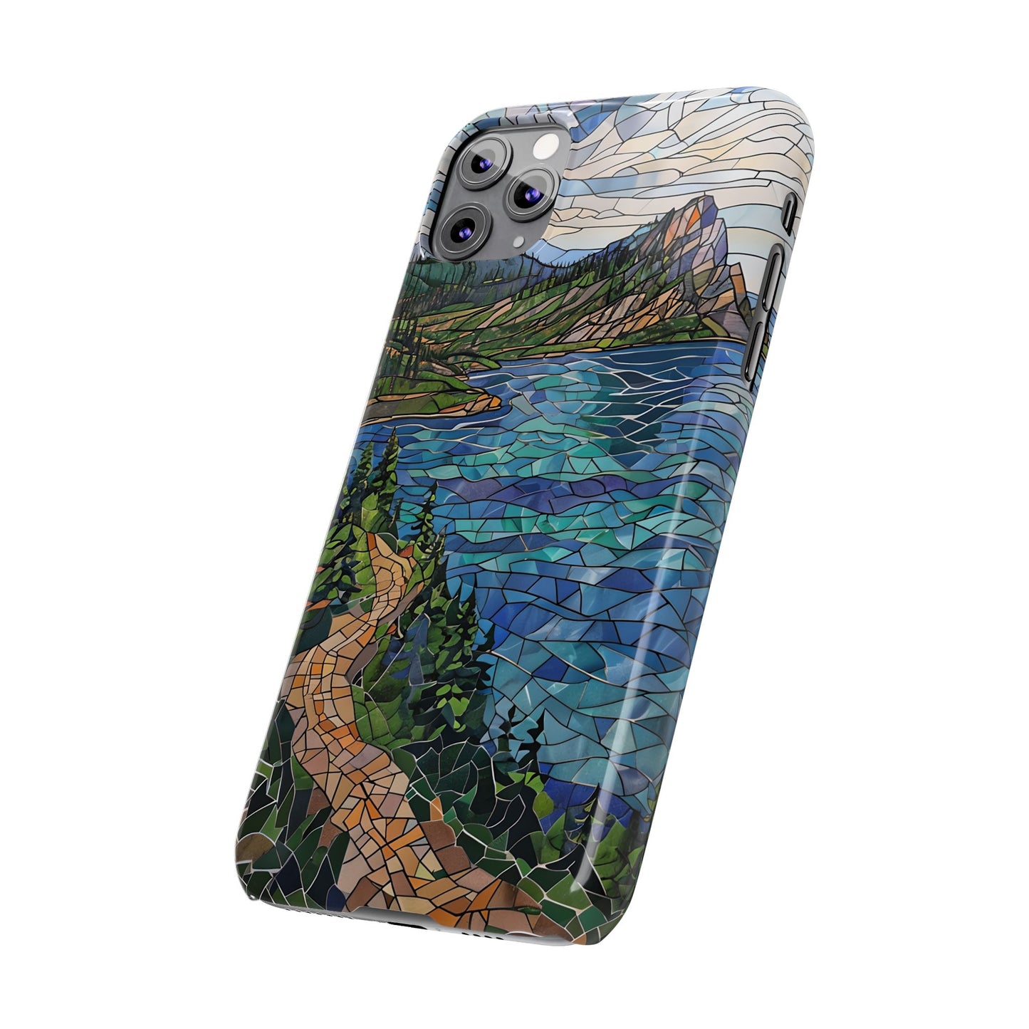 Isle Royale Mosaic Slim Phone Case, Remote Island Wilderness Art, Great Lakes Nature Aesthetic, Eco-Friendly Phone Accessory