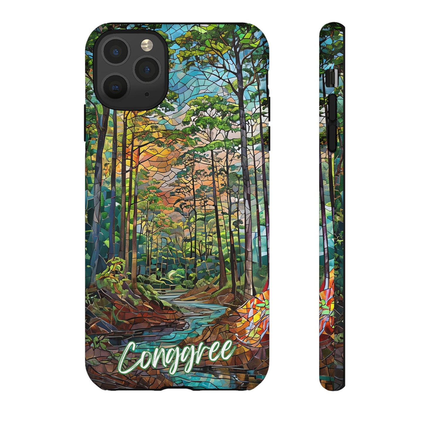 Congaree Mosaic Tough Phone Case - Lush Swamp Forest Art, Southeast Nature Aesthetic, Compatible with iPhone, Galaxy, and Google Phones