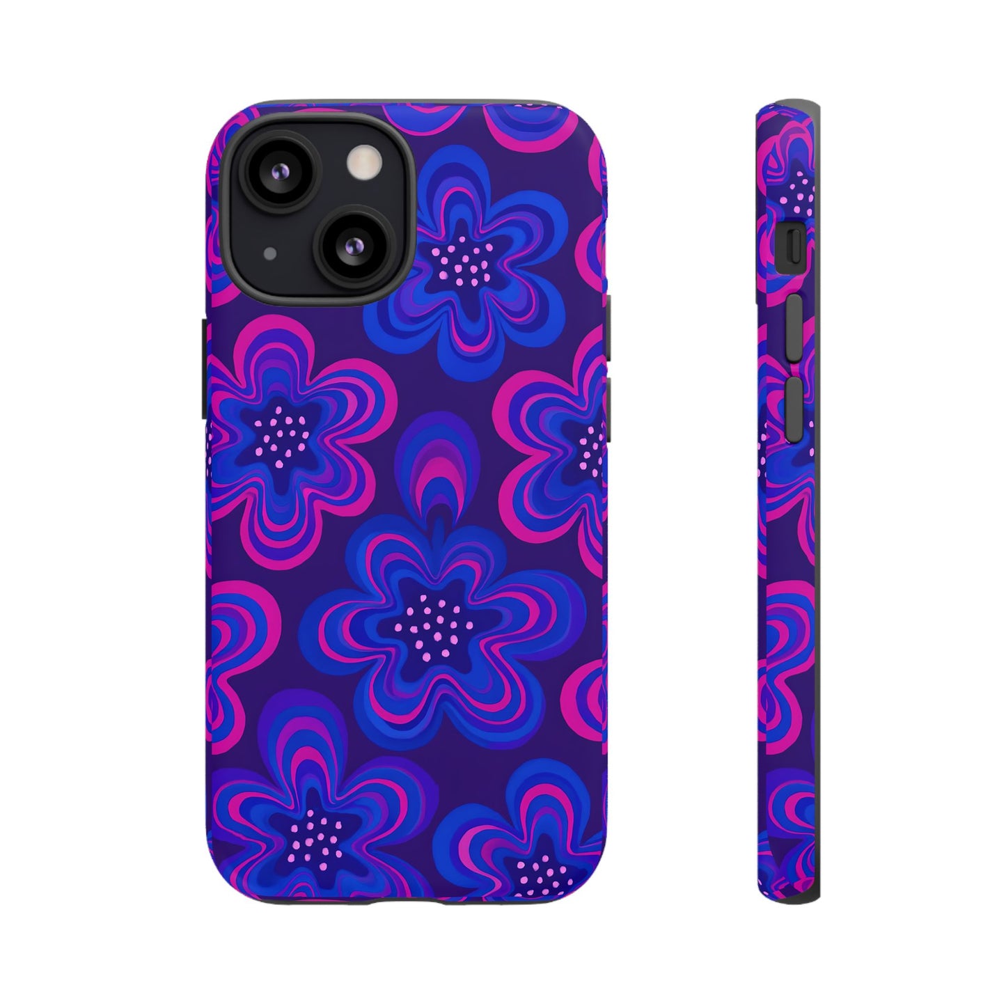 Retro Swirl Flower Tough Phone Case - Groovy Psychedelic Floral Pattern, Funky Vintage Aesthetic, Compatible with iPhone, Galaxy, and Google