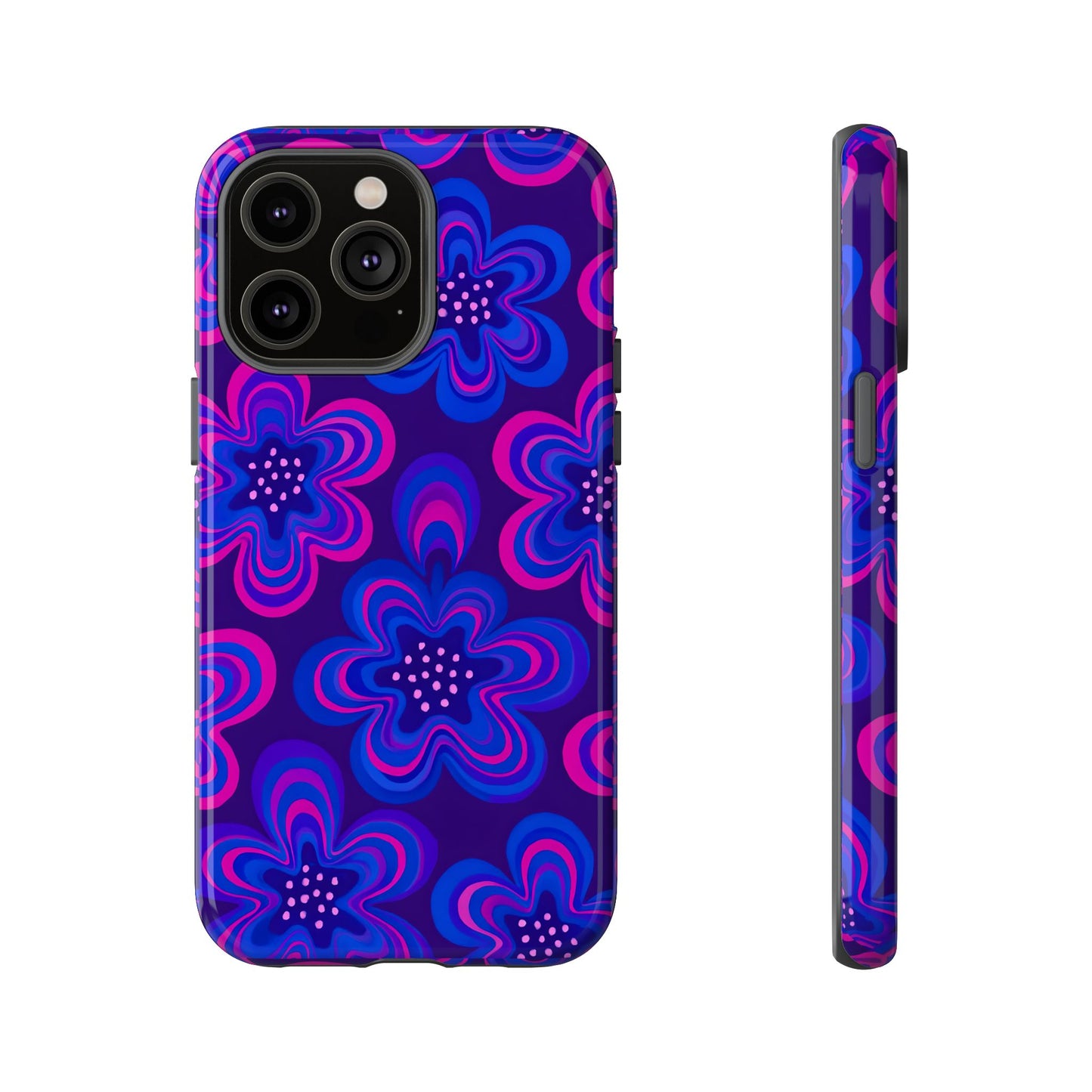 Retro Swirl Flower Tough Phone Case - Groovy Psychedelic Floral Pattern, Funky Vintage Aesthetic, Compatible with iPhone, Galaxy, and Google
