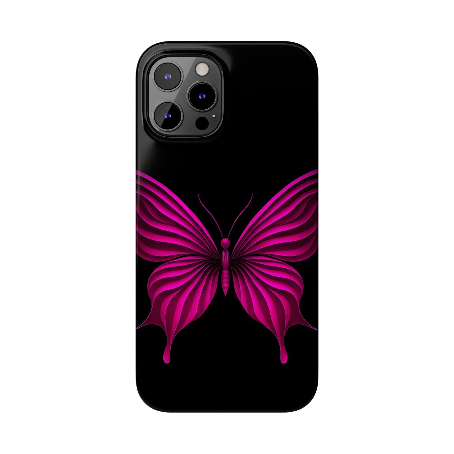 Pink Butterfly Phone Case, Elegant Insect Art, Black Aesthetic Slim Phone Case Compatible with iPhone, Galaxy, Google