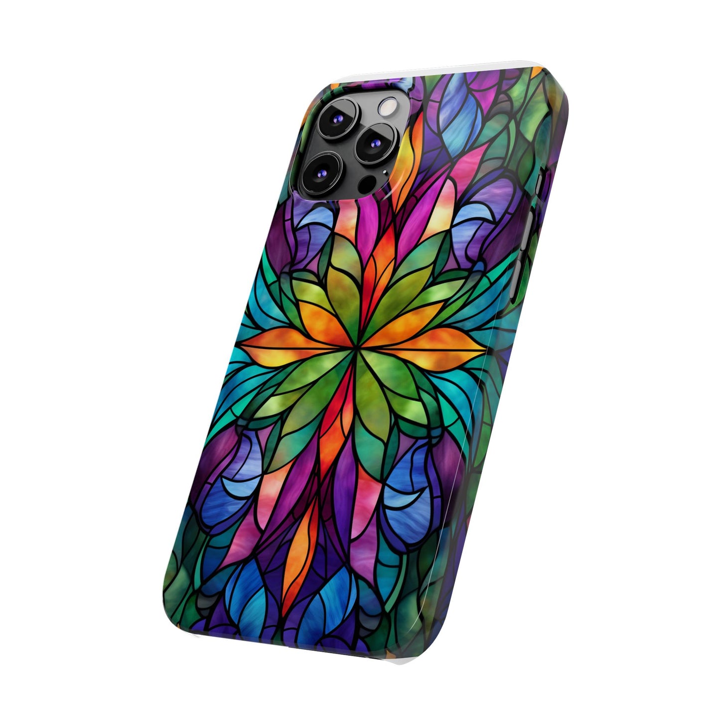 Vibrant Floral Slim Phone Cases, Colorful Cell Phone Cover, Stained Glass Design, Unique Gift for Her, Artistic Accessories, Phone Case