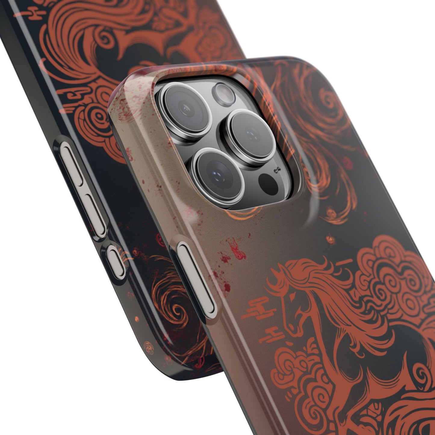 Year of the Horse Floral Art Slim Phone Case, Chinese Zodiac 2026 Design, compatible with iPhone 17 16 15 14 13 Galaxy Google