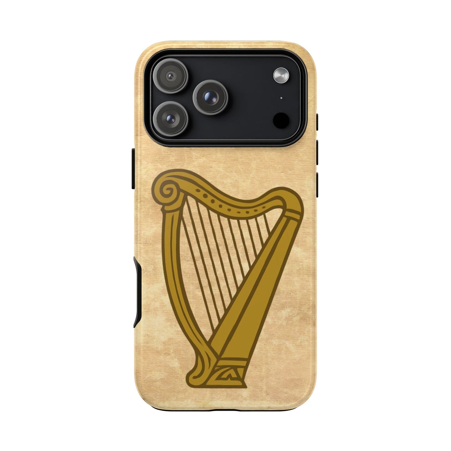 Irish Harp Tough Phone Case Manuscript Celtic Ireland Heritage Symbol Compatible with iPhone 17 16 15 14 13 12 11 Pro Max Galaxy Google Pixel