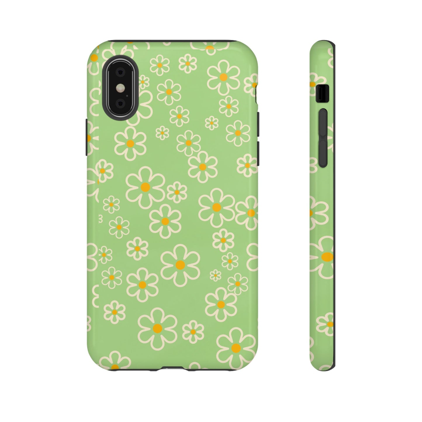 Minimal Daisy Flower Tough Phone Case - Retro Coquette Floral Print, Cute Soft Aesthetic, Compatible with iPhone, Galaxy, and Google Phones