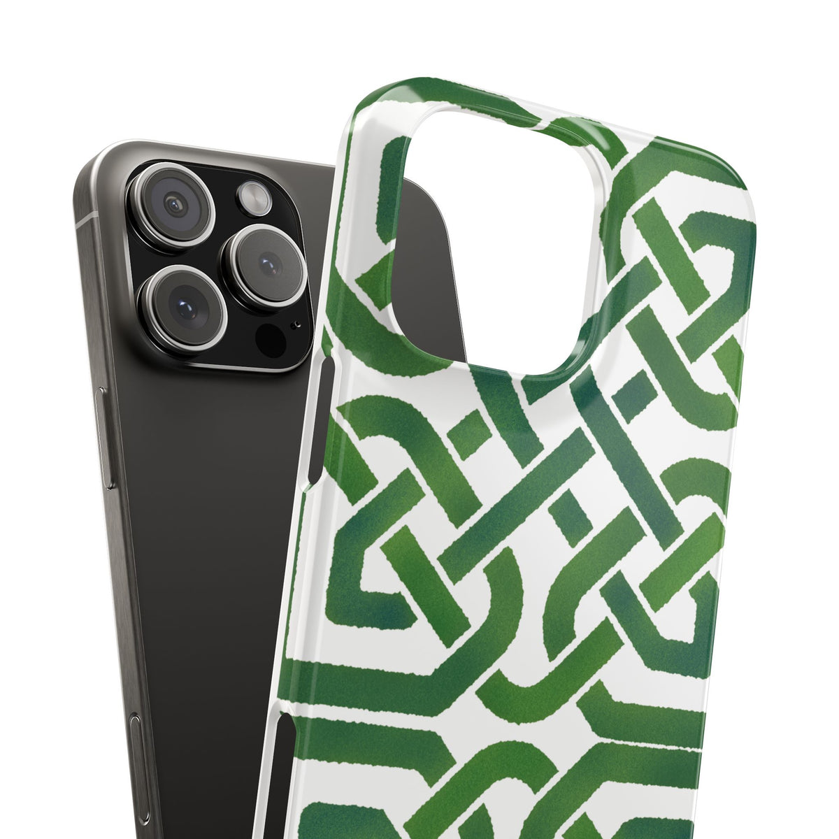 Celtic Knot Slim Phone Case, Irish Pattern Phone Cover, Green Heritage Art Style Compatible with iPhone 17, 16, 15, 14, 13, 12, 11
