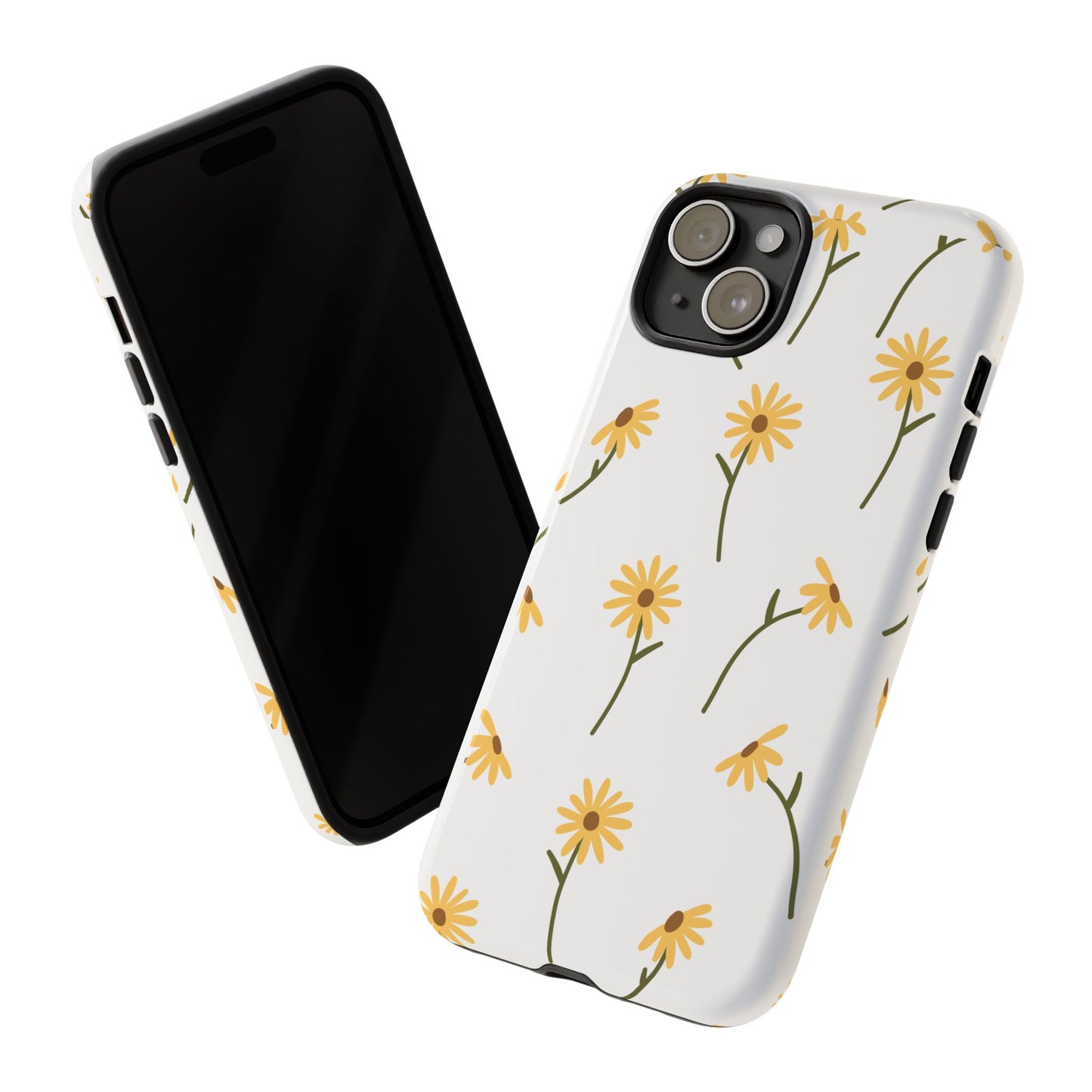 Sunflower Floral Tough Phone Case - Minimal Daisy-Inspired Print, Simple Botanical Aesthetic, Compatible with iPhone, Galaxy, and Google