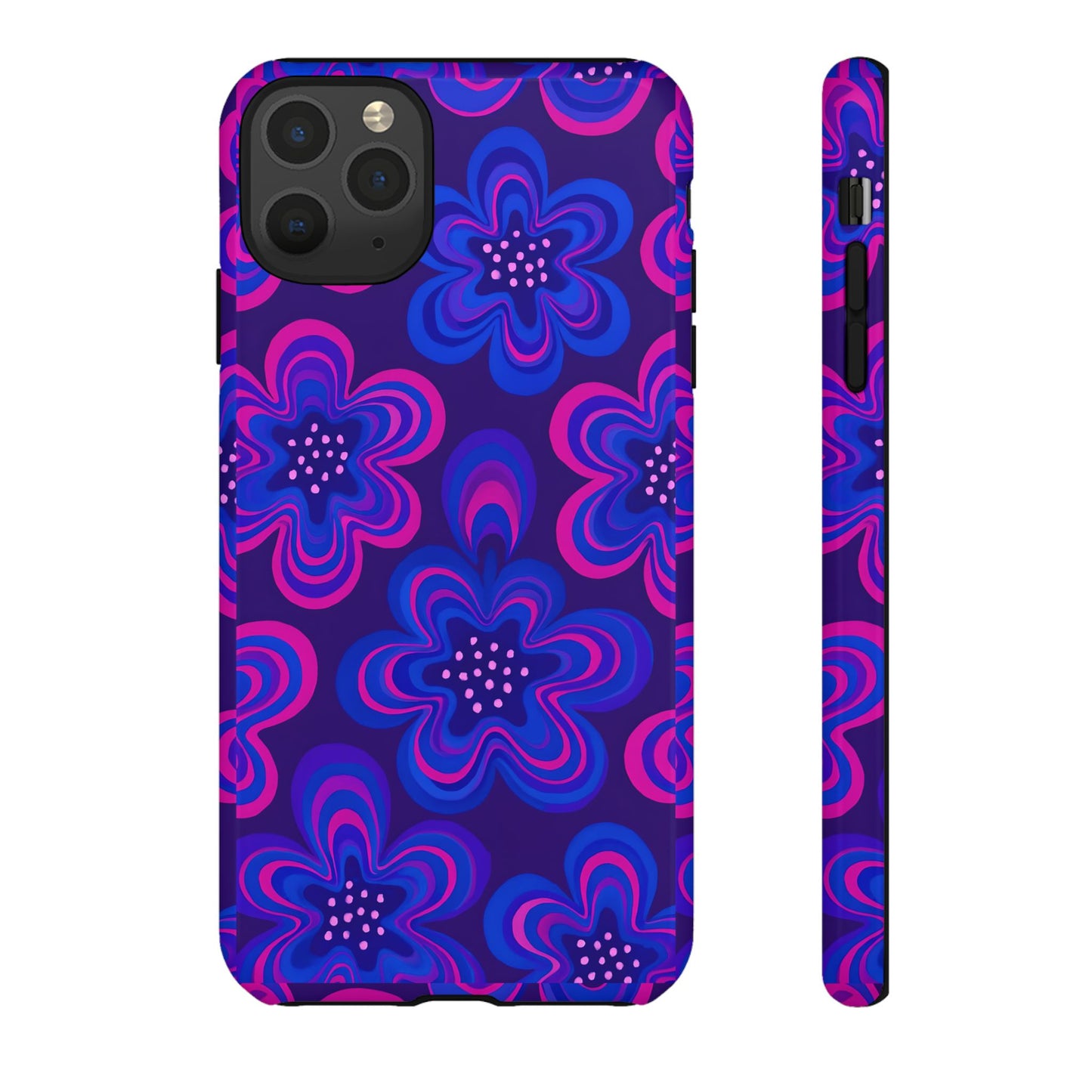 Retro Swirl Flower Tough Phone Case - Groovy Psychedelic Floral Pattern, Funky Vintage Aesthetic, Compatible with iPhone, Galaxy, and Google