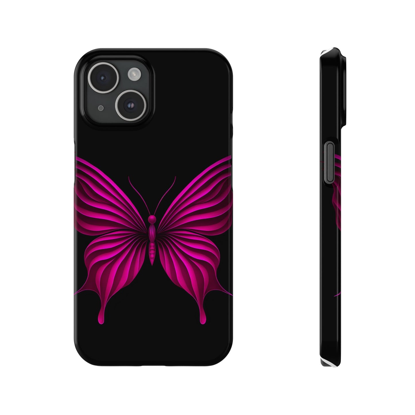 Pink Butterfly Phone Case, Elegant Insect Art, Black Aesthetic Slim Phone Case Compatible with iPhone, Galaxy, Google