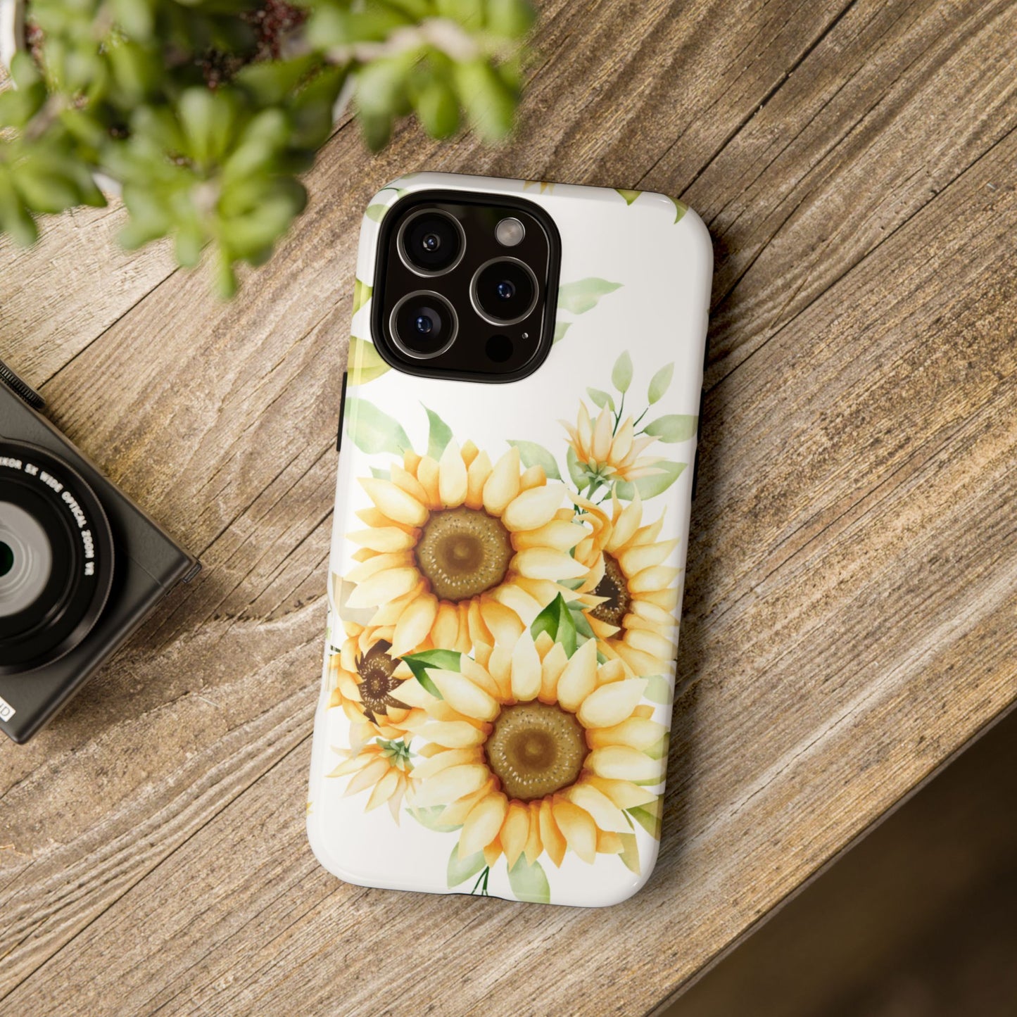 Sunflower Floral Tough Phone Case - Watercolor Botanical Art, Bright Nature Aesthetic, Compatible with iPhone, Galaxy, and Google Phones