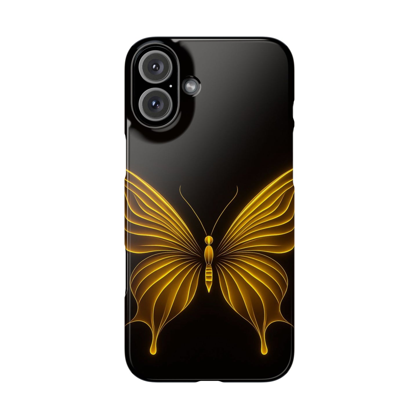 Golden Butterfly Phone Case, Elegant Insect Art, Black Aesthetic Slim Phone Case Compatible with iPhone, Galaxy, Google