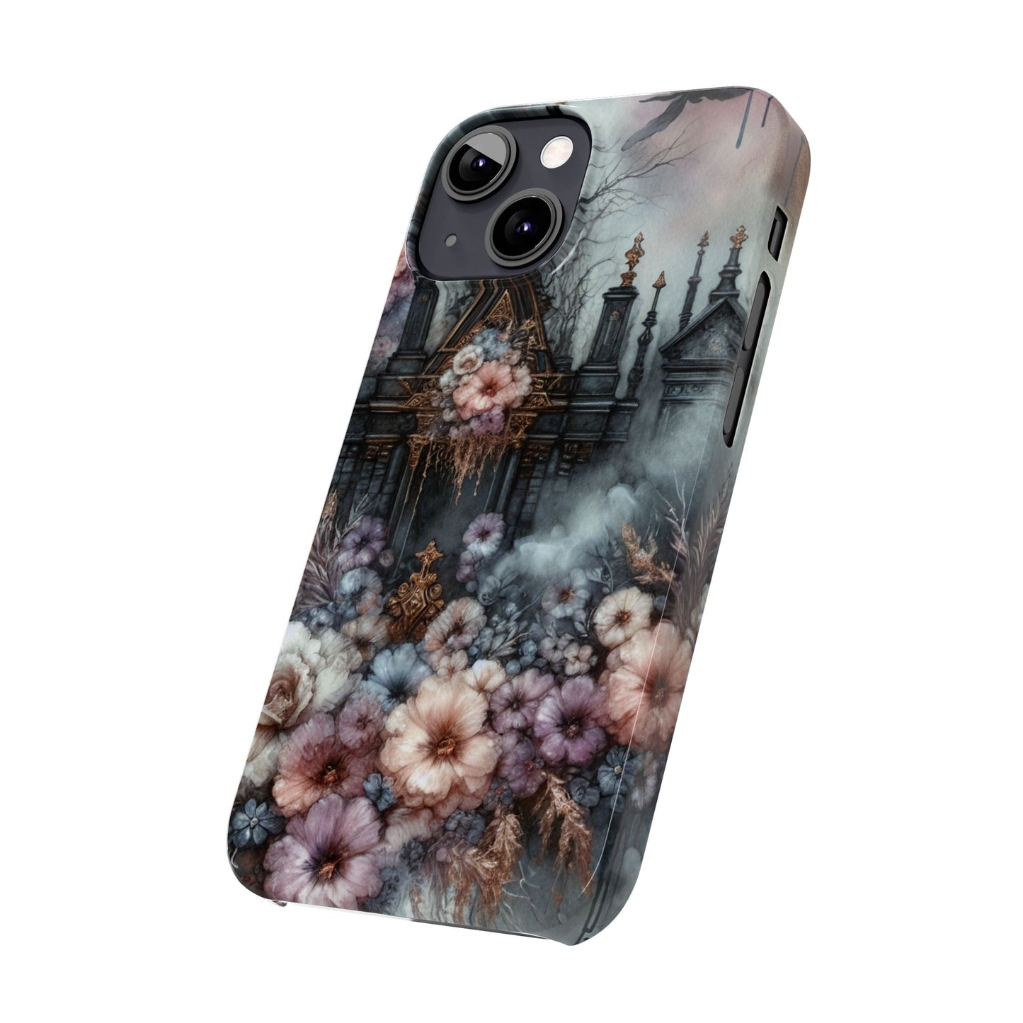 Gothic Floral Slim Phone Case, Dark Fantasy Phone Cover, Unique Flower Design, Phone Accessory for Halloween, Gift for Her