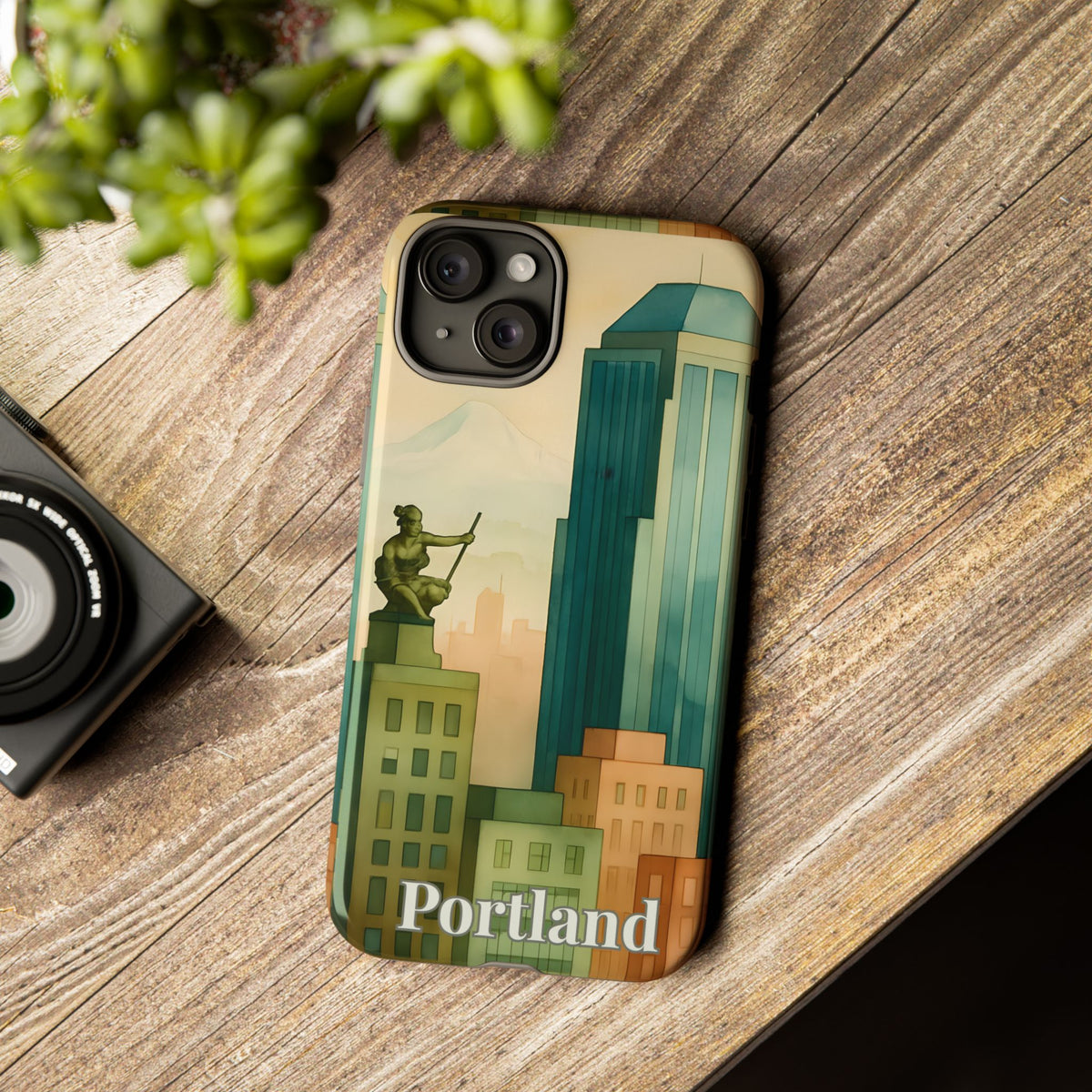 Portland Cityscape Phone Case • Urban Skyline Art Tough Case • Watercolor City Aesthetic • Gift for Travelers • Compatible with iPhone, Galaxy, Google