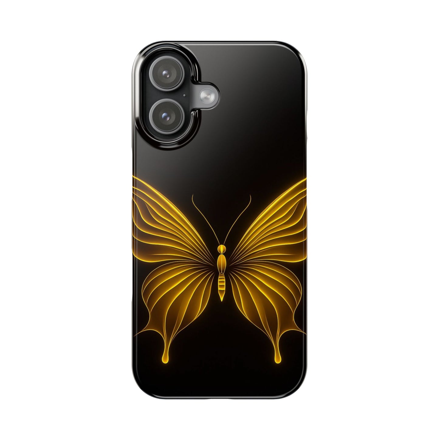 Golden Butterfly Phone Case, Elegant Insect Art, Black Aesthetic Slim Phone Case Compatible with iPhone, Galaxy, Google