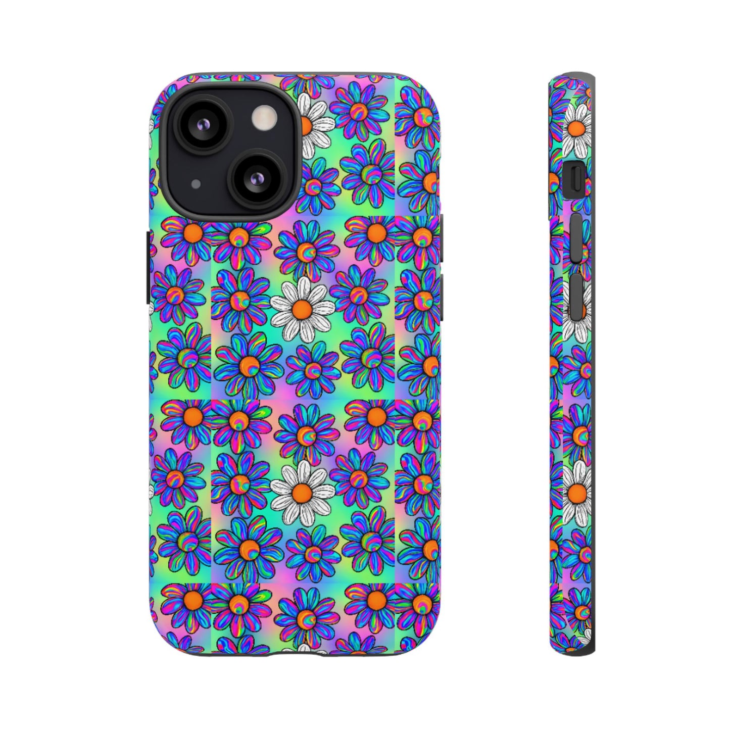Trippy Daisy Tough Phone Case - Psychedelic Floral Aesthetic, Colorful Groovy Design, Compatible with iPhone, Galaxy, and Google Phones