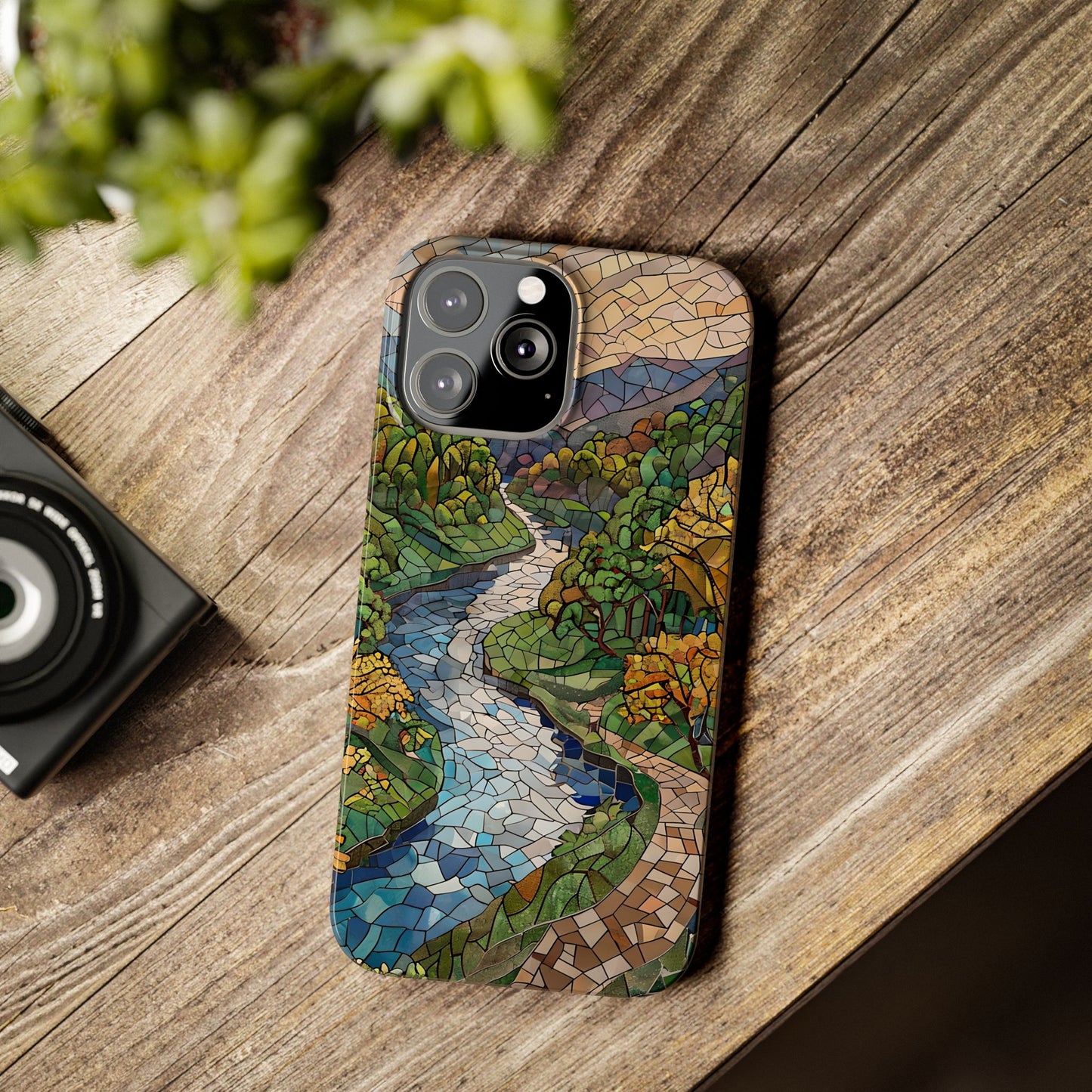 Cuyahoga Valley Mosaic Slim Phone Case, Midwest Forest Art, Scenic Nature Aesthetic, Unique Gift for Nature Lovers