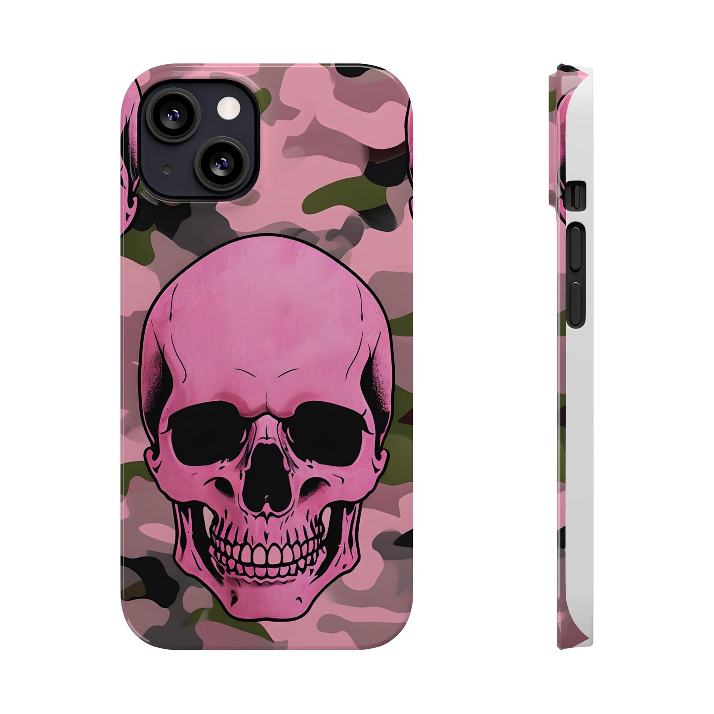 Pink Camo Skull Phone Case, Slim Case for iPhone, Edgy Phone Accessory, Unique Gift for Her, Trendy Tech Lover