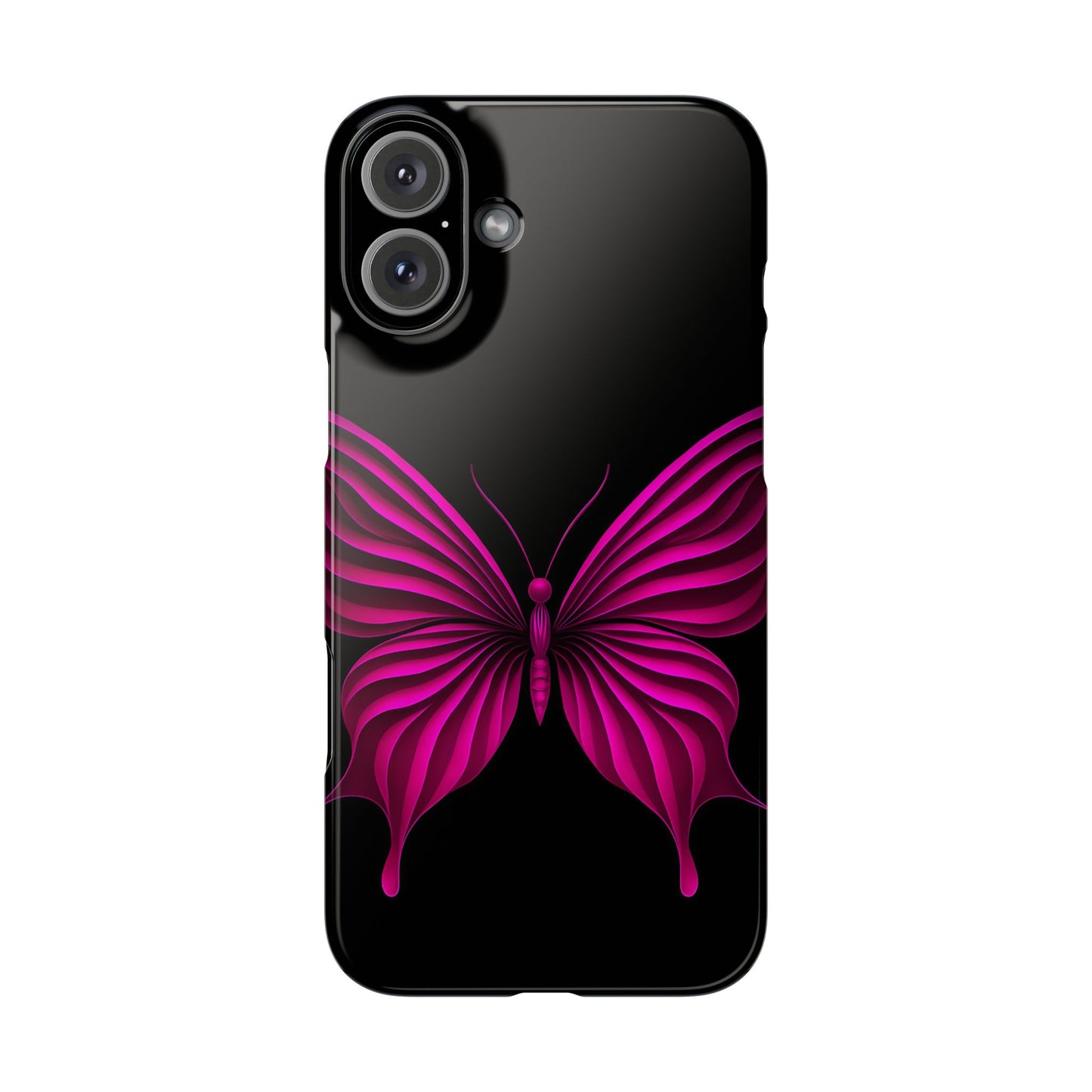 Pink Butterfly Phone Case, Elegant Insect Art, Black Aesthetic Slim Phone Case Compatible with iPhone, Galaxy, Google