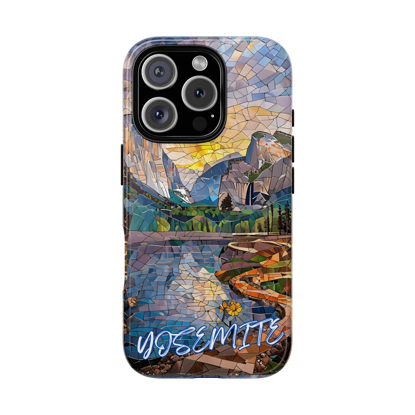 Yosemite Mosaic Tough Phone Case - Mountain Nature Art, Scenic Forest Aesthetic, Compatible with iPhone, Galaxy, and Google Phones