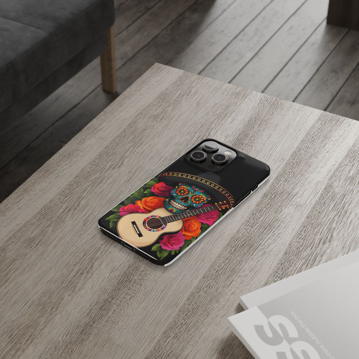 Mariachi Skull Slim Phone Case, Colorful Folk Aesthetic, Halloween Floral Skull Design, Gift for Mexican Culture Lovers