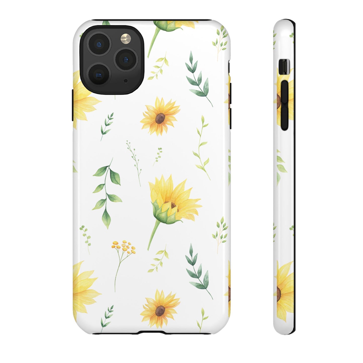 Sunflower Floral Tough Phone Case - Watercolor Botanical Print, Bright Nature Aesthetic, Compatible with iPhone, Galaxy, and Google Phones