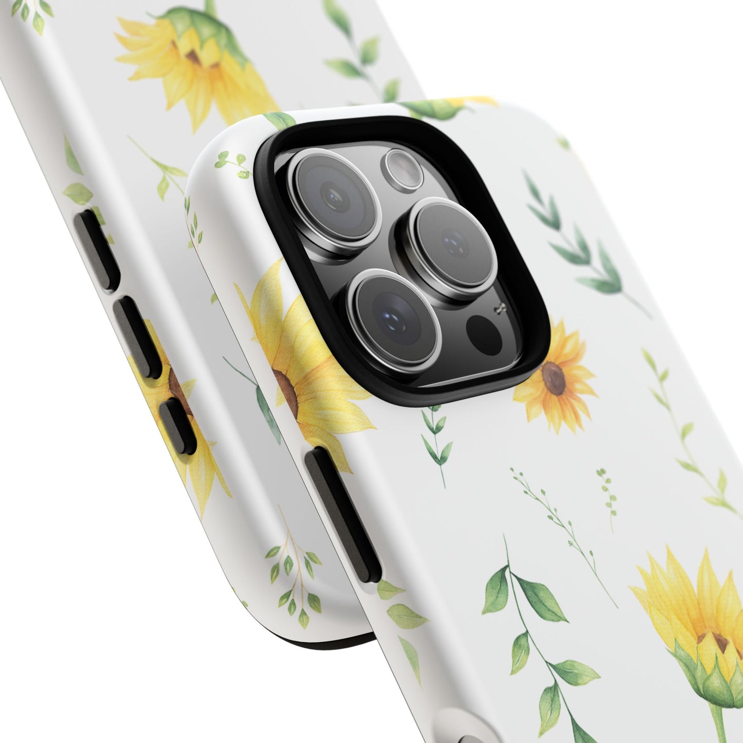 Sunflower Floral Tough Phone Case - Watercolor Botanical Print, Bright Nature Aesthetic, Compatible with iPhone, Galaxy, and Google Phones