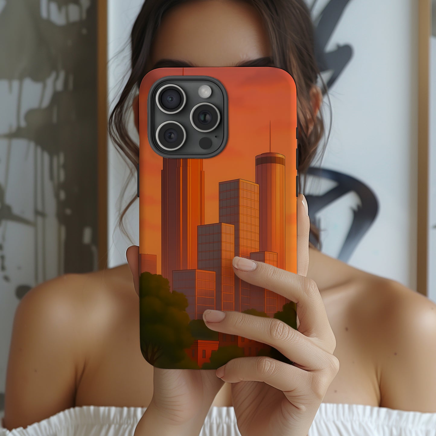Cityscape Tough Phone Case, Atlanta Skyline Phone Cover, Pastel Design Compatible with iPhone, Galaxy & Google