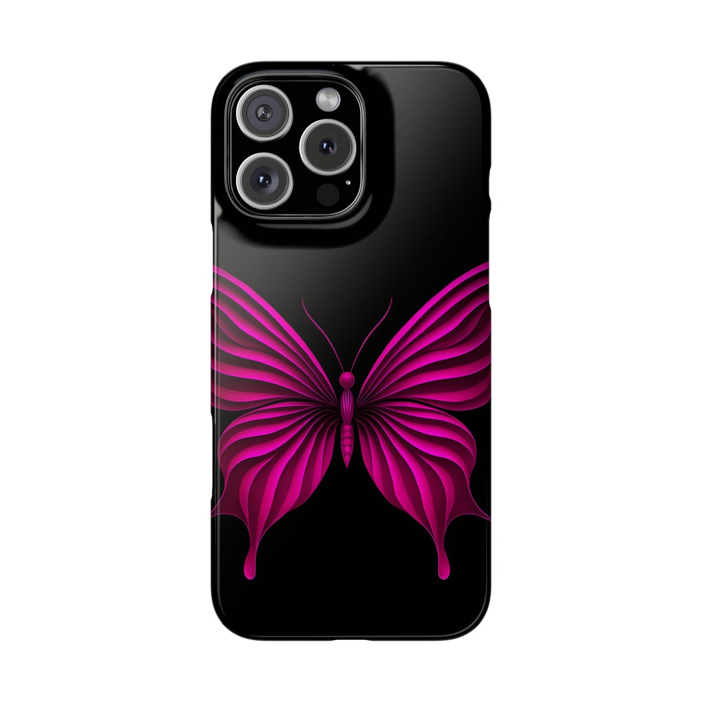 Pink Butterfly Phone Case, Elegant Insect Art, Black Aesthetic Slim Phone Case Compatible with iPhone, Galaxy, Google