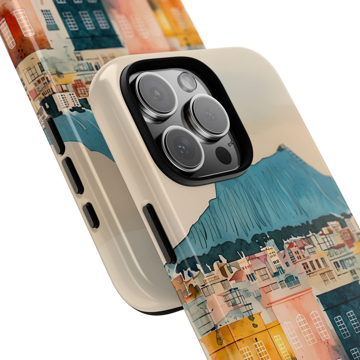 Cityscape Honolulu Tough Phone Case, Diamond Head, Hawaii Skyline Art, compatible with iPhone 17, 16, 15, 14, 13, Galaxy, Google