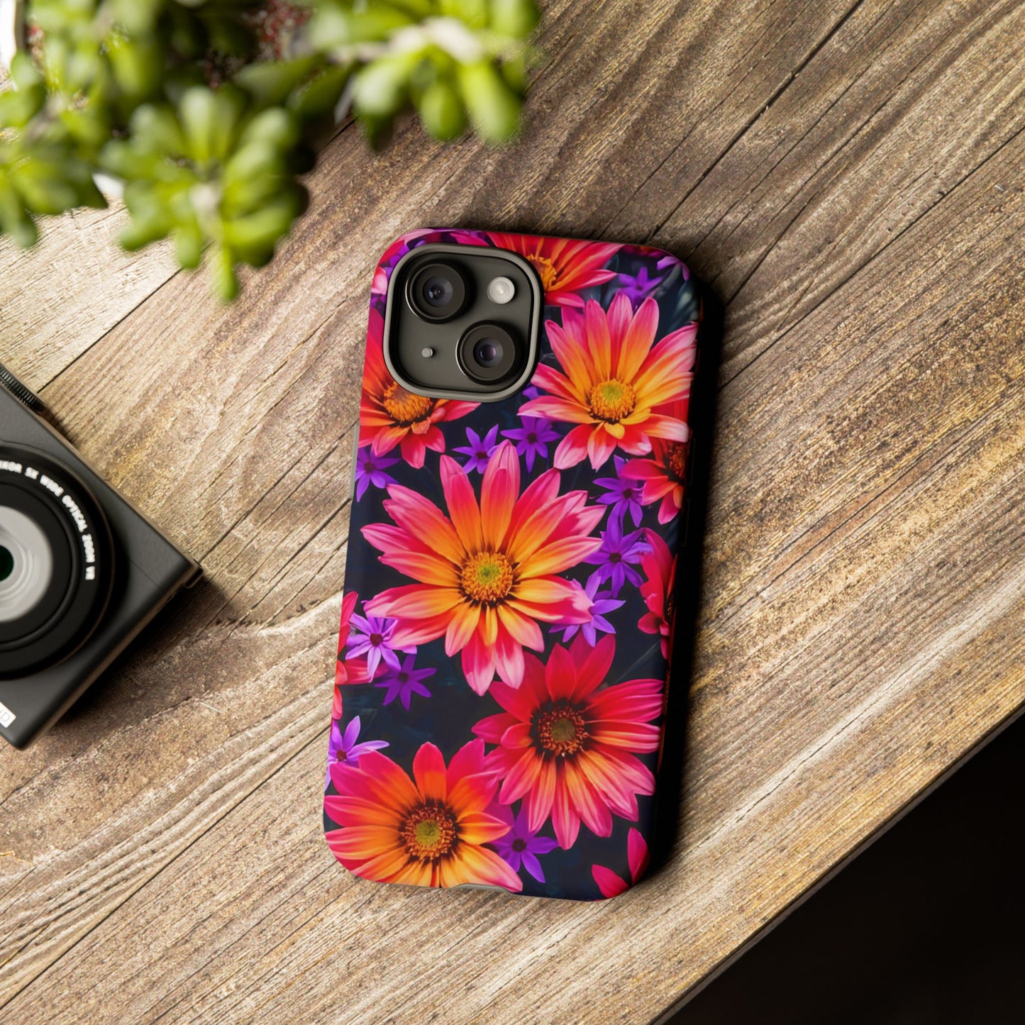 Bold Garden Flower Tough Phone Case - Colorful Floral Print, Bright Botanical Aesthetic, Compatible with iPhone, Galaxy, and Google Phones