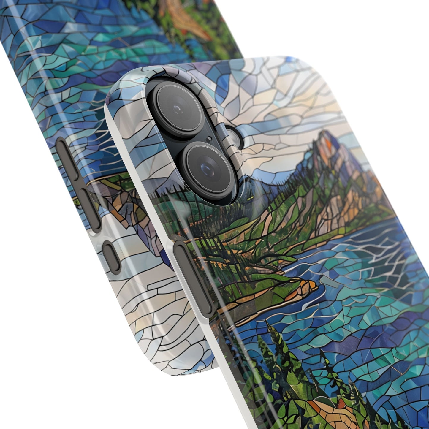 Isle Royale Mosaic Slim Phone Case, Remote Island Wilderness Art, Great Lakes Nature Aesthetic, Eco-Friendly Phone Accessory