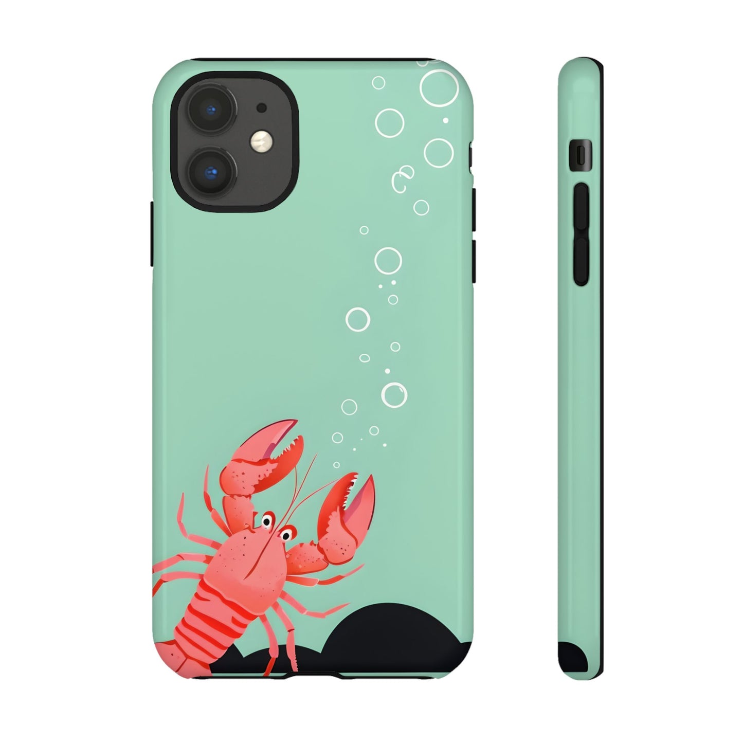 Whimsical Lobster Phone Case - Funny Sea Creature Tough Case Gift - Sea Foam Green Ocean Design - Compatible with iPhone Galaxy Google