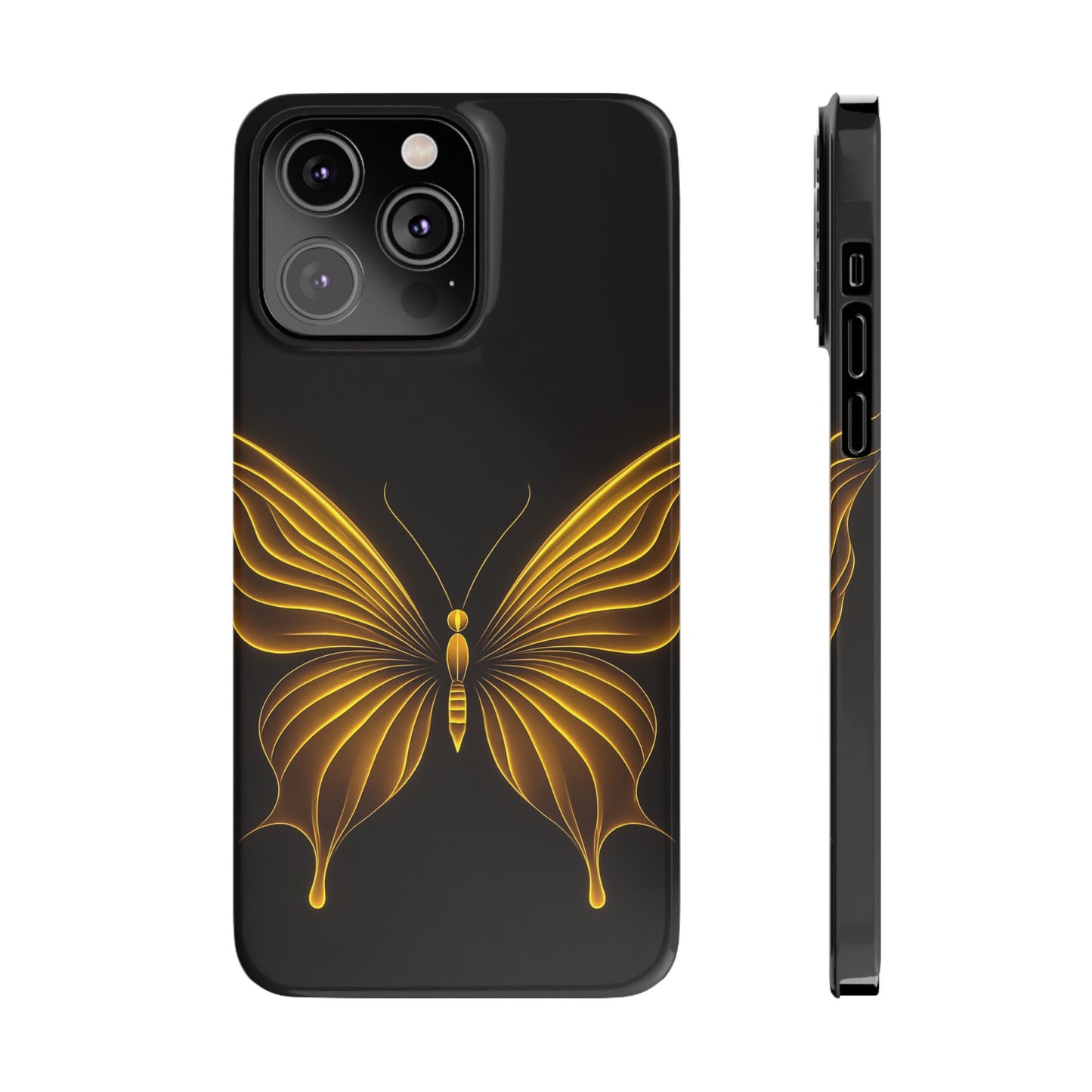 Golden Butterfly Phone Case, Elegant Insect Art, Black Aesthetic Slim Phone Case Compatible with iPhone, Galaxy, Google