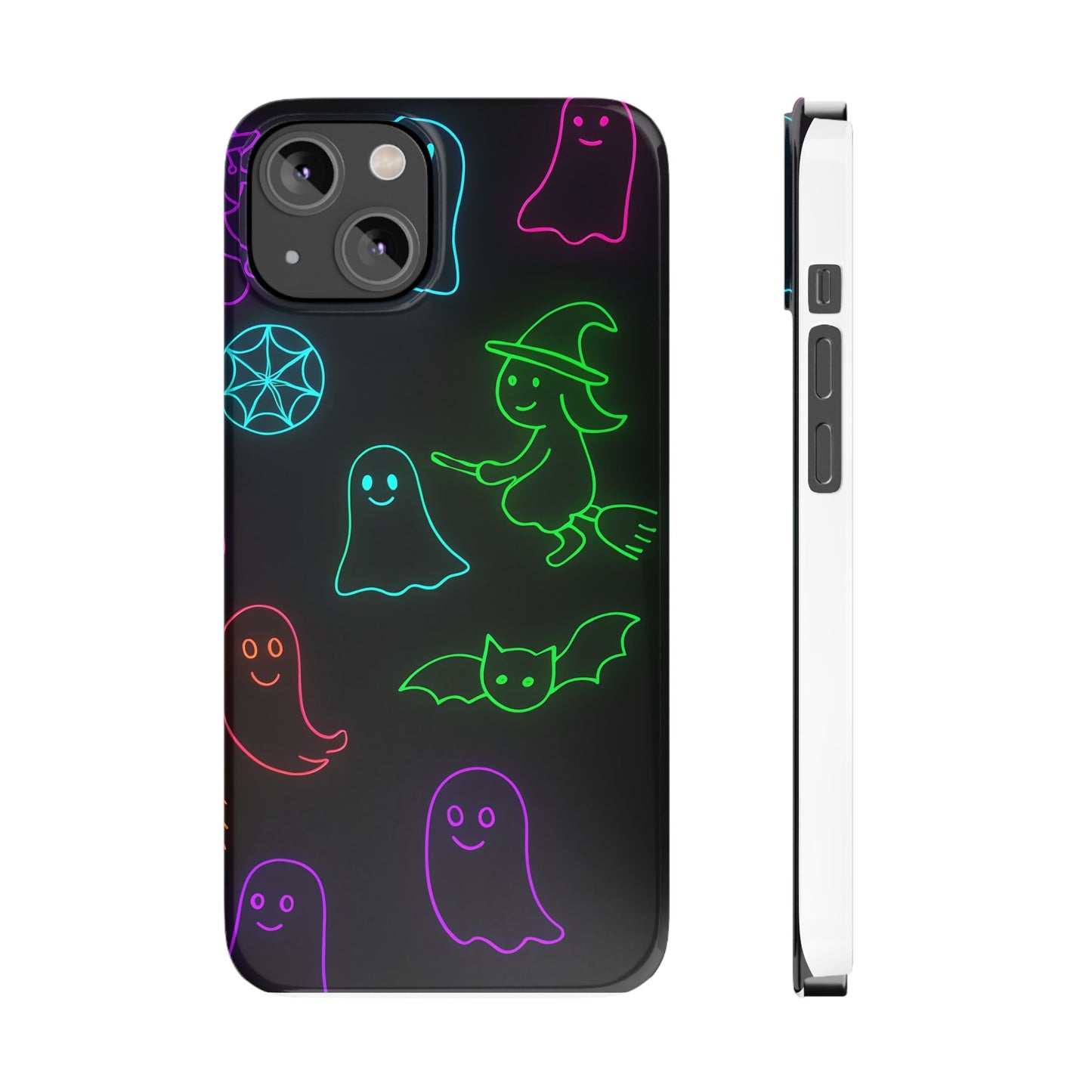 Neon Halloween Phone Case, Cute Ghost Witch Aesthetic Slim Phone Case, Compatible with iPhone, Galaxy, Google
